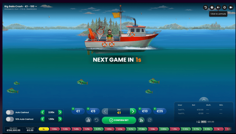 Big Bass Crash game statistics and RTP information display